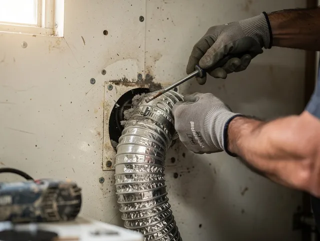 Bristol Dryer Vent Cleaning technician performing precise dryer vent hose installation in Bristol